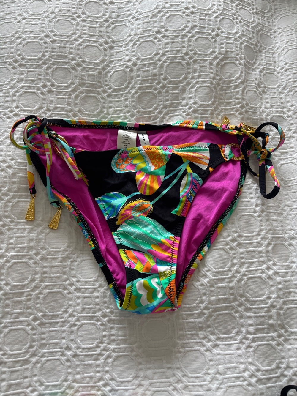 Trina Turk Bright Floral Multicolor Bikini Bottoms with Pink Lining